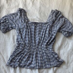 Checkered Blue & White Flowy Top